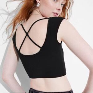Wild Fable Cap Sleeve Square Neck ButterBliss Crop Top Black Women's M